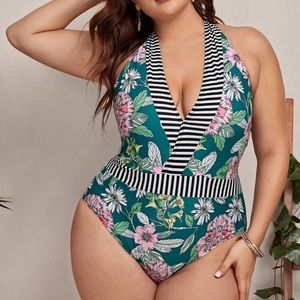 SHEIN one piece floral halter swimsuit